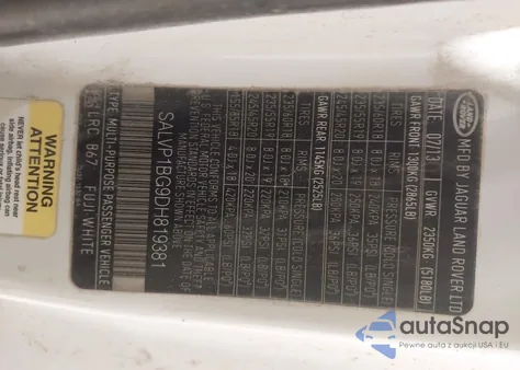 2013 Land Rover Range Rover Evoque Pure Plus z USA, uszkodzony, nr VIN SALVP1BG9DH819381